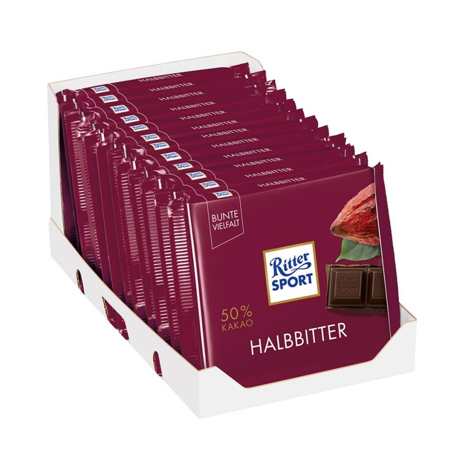 Combo 6 thanh Chocolate Ritter Sport Halbbitter vị đắng 100gr (50% Cacao)