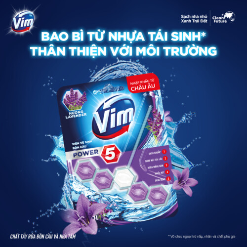 Combo Viên tẩy bồn cầu 55G x 3 VIM Power 5 hương Oải hương Sạch Khuẩn Thơm Mát suốt 30 ngày