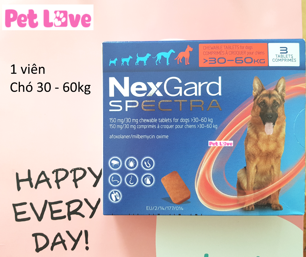 1 viên NexGard Spectra xổ giun, diệt ghẻ, ve rận, bọ chét