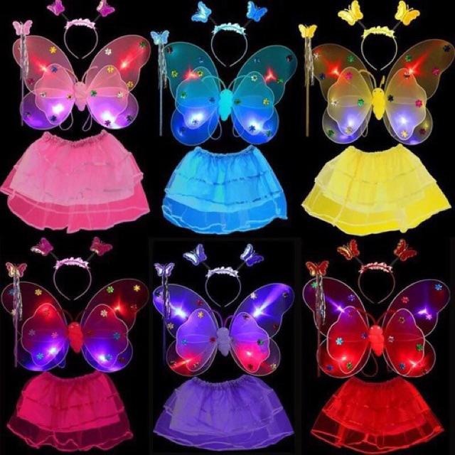 Bộ cánh bướm thiên thần kèm váy có đèn cho bé gái