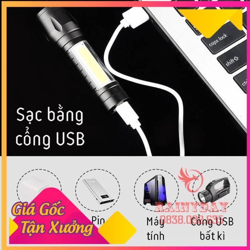 [RẼ XÓC NÓC] Đèn pin siêu sáng mini bin sạc điện usb bóng led xpe cob có zoom chống nước cầm tay chuyên dụng