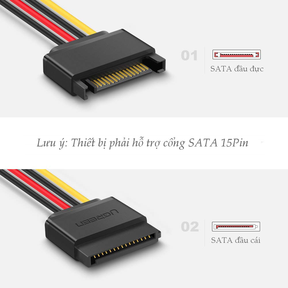 Cáp nguồn SATA 15Pin UGREEN US283 kết nối nguồn điện máy tính với ổ cứng Serial ATA, SSD, ổ đĩa quang, đầu ghi DVDB - Hàng chính hãng