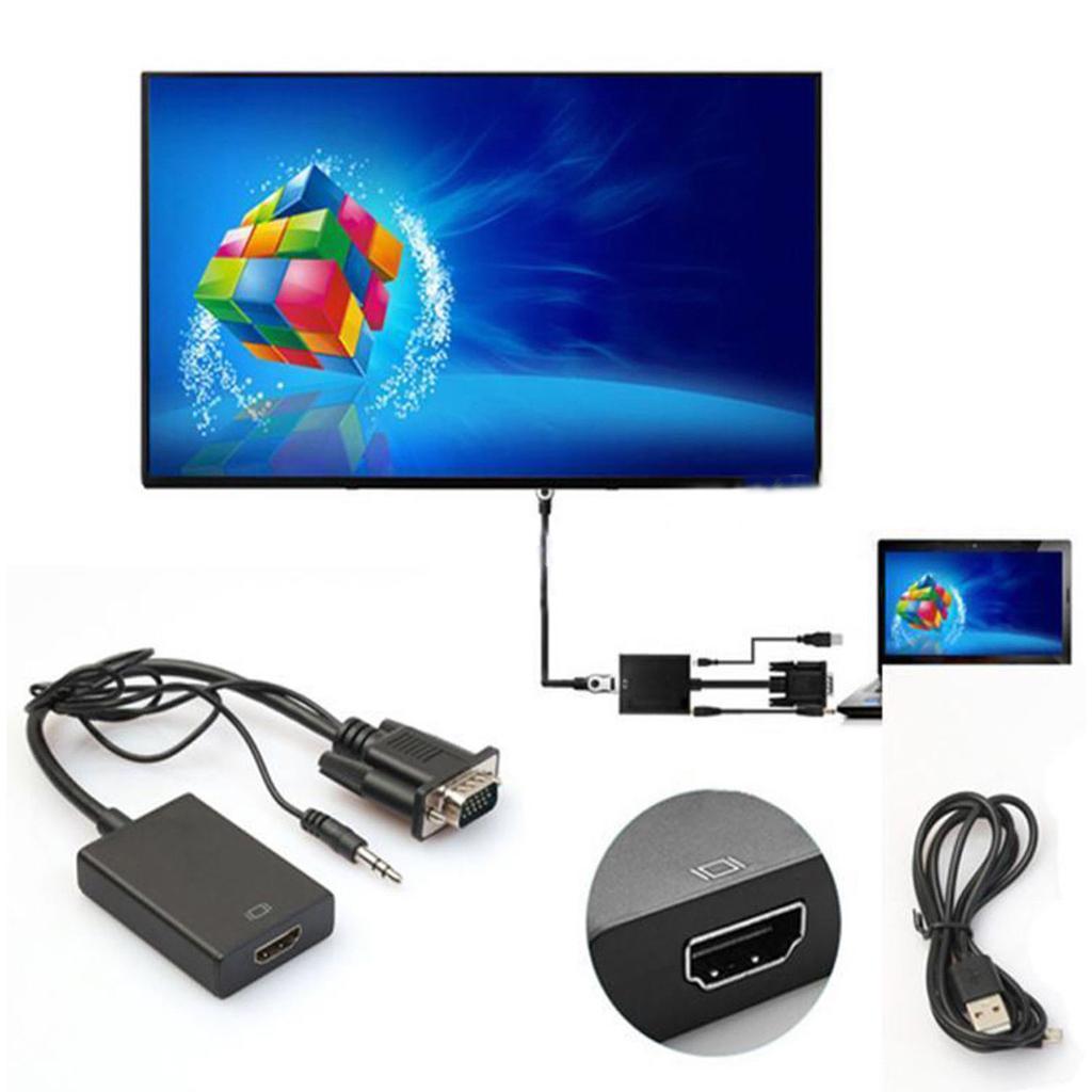 VGA To HDMI Output 1080P HD+ Audio TV AV HDTV Video Cable Converter Adapter