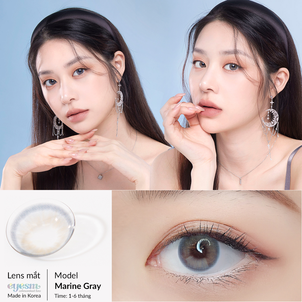 Lens áp tròng Eyesm Marine Gray - Lens màu xám biển, sử dụng 1-6 tháng