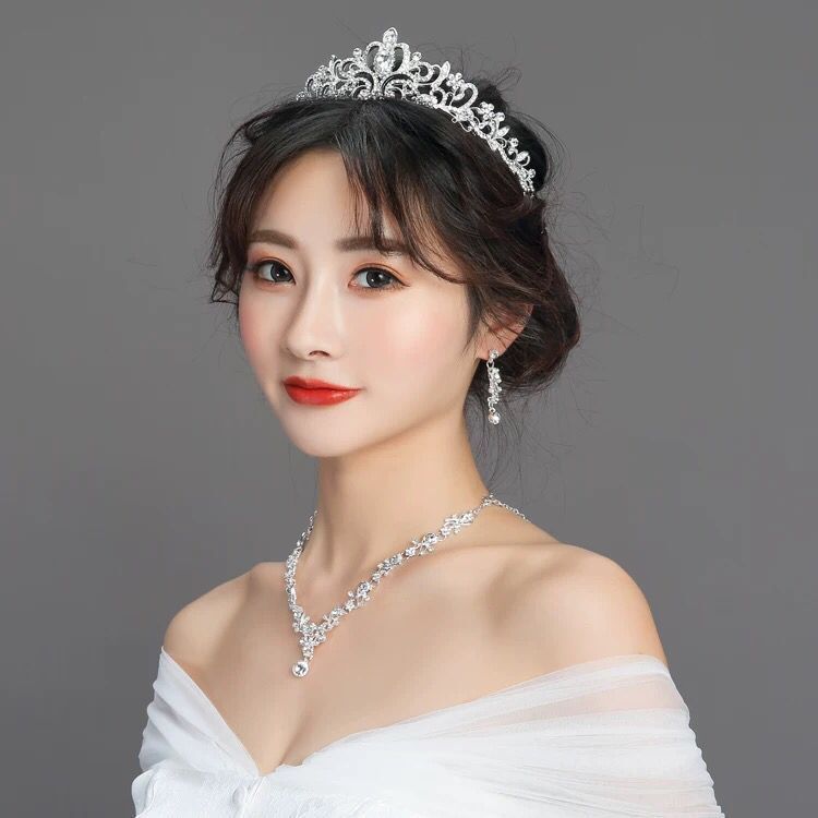 Bộ trang sức cô dâu 3 món vương miện cô dâu vòng cổ và bông tai đính đá tinh tế sang trọng
