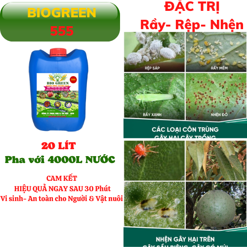 Phân vi sinh- Chế phẩm sinh học BIOGREEN can 20L Dòng chuyên trị các loại sâu bệnh hại cây can 20L