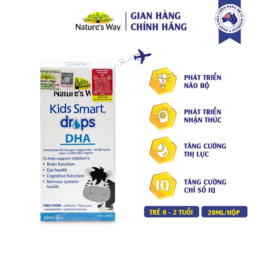 Bổ sung DHA tinh khiết Nature’s Way Kids Smart Drop DHA  giúp trẻ thông minh từ lúc chào đời