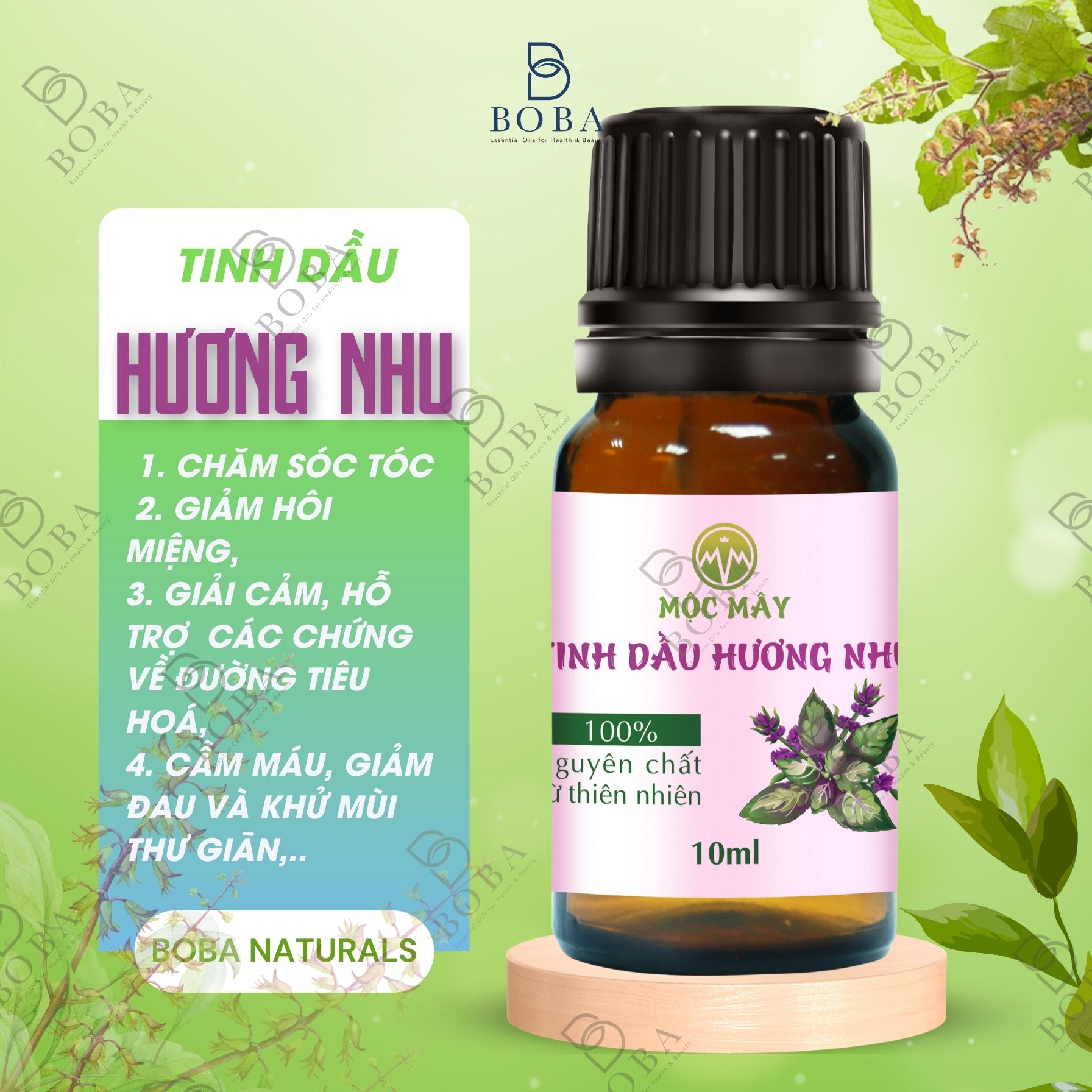 (HCM) Tinh Dầu Hương Nhu Kháng Khuẩn, Xông Hương Thơm, Thiên Nhiên Nguyên chất - BOBA NATURALS