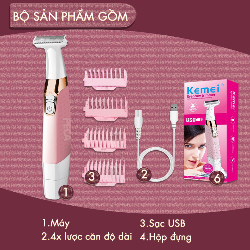 Máy cạo tẩy lông toàn thân Kemei KM-1900 chuyên dụng cạo lông nách, bikini, lông tay, chân,...- Hàng chính hãng