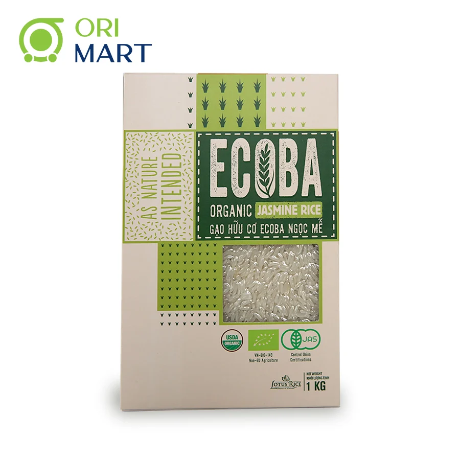 Combo 5 Gạo Hữu Cơ Ecoba Ngọc Mễ ORIMART Ecoba Organic Jasmine Rice Ngon Dẻo Đạt Chuẩn An Toàn Túi 1Kg