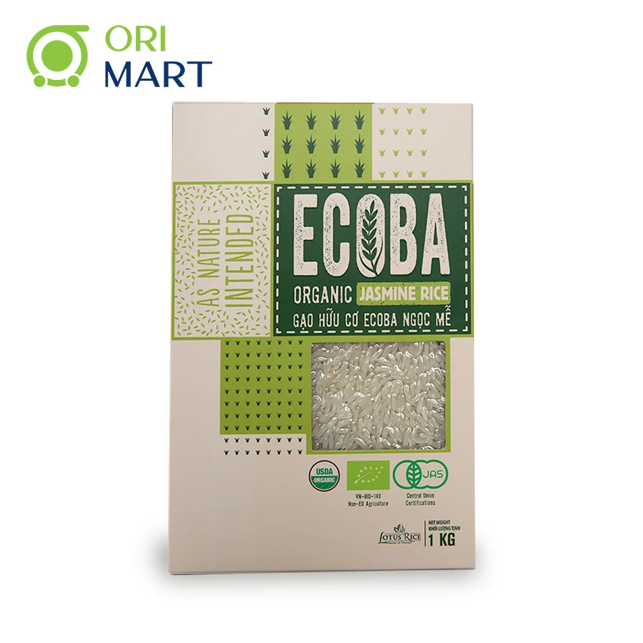 Combo 3 Gạo Hữu Cơ Ecoba Ngọc Mễ ORIMART Ecoba Organic Jasmine Rice Ngon Dẻo Đạt Chuẩn An Toàn Túi 1Kg