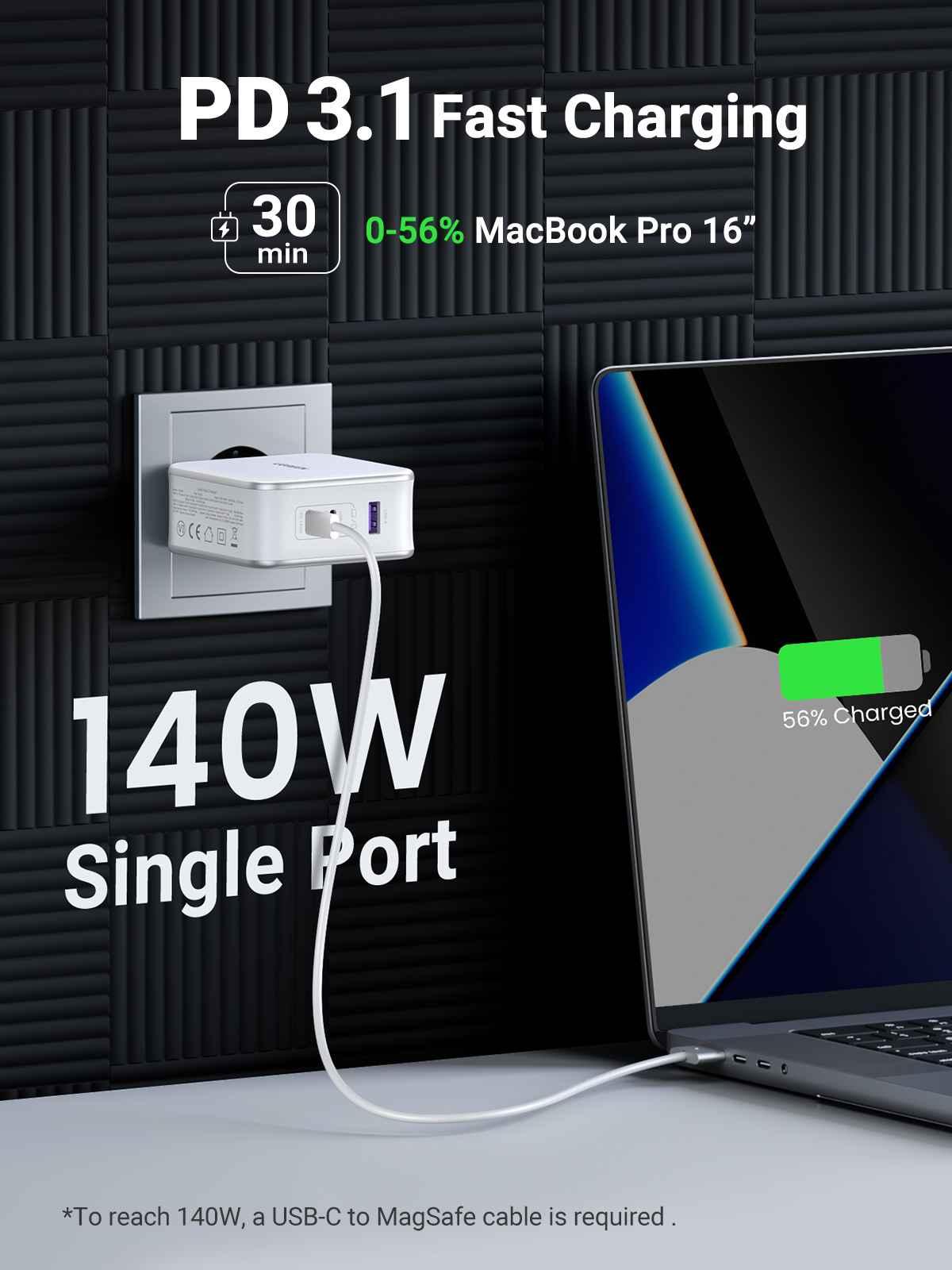 Ugreen UG15339CD289TK 140W 2c1a GaN Nexode kèm cáp USB-C dài 1.5M Bộ sạc nhanh 2 x USB-C + 1 x USB-A Màu Trắng - HÀNG CHÍNH HÃNG