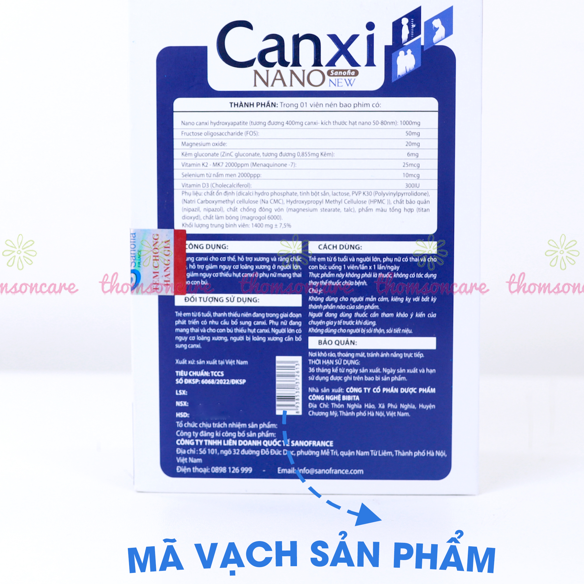 Bổ sung canxi nano sanofia, giúp xương răng chắc khỏe, canxi hữu cơ dễ hấp thu dùng cho cả gia đình, bà bầu - Lọ 30 viên cho cả nhà Sanofia France - Thomsoncare