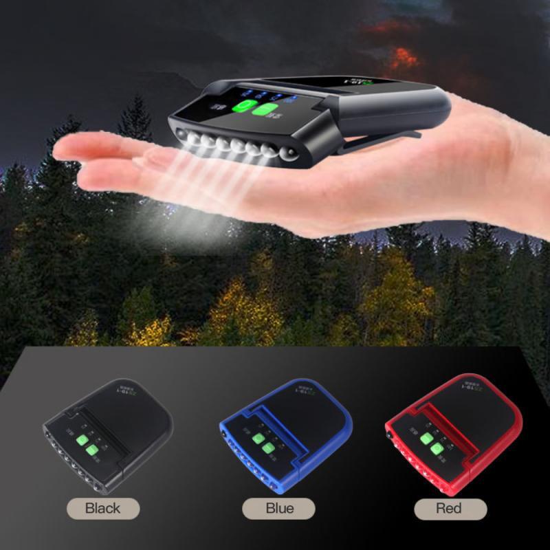 Waterproof IP64 Headlight Torch Light 6Led Rechargeable Body Motiom Sensor Clip-on Headlamp Hat Adjustable Lamp Cap