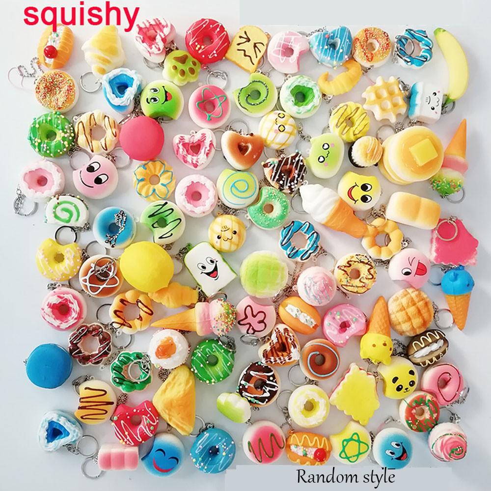 Đồ chơi xả stress mini có móc khóa, Squishy nhiều hình dễ thương