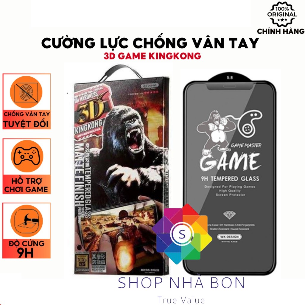 Kính Cường Lực Chống Vân Tay 3D KINGKONG Full Hộp Giấy- Hàng Chính Hãng