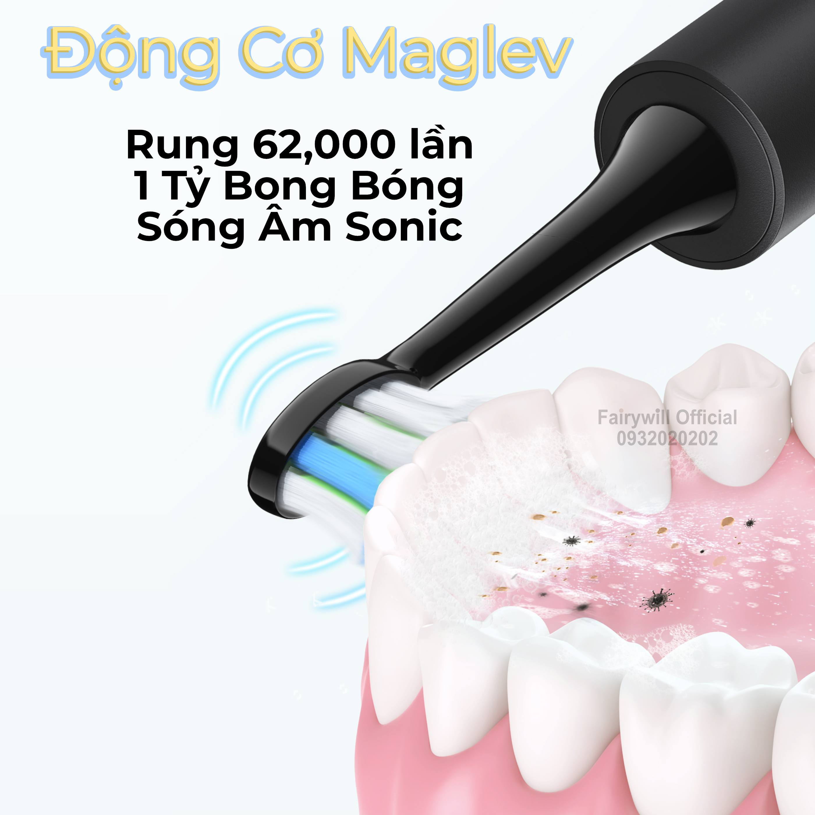 Bàn chải đánh răng điện Fairywill P11- phiên bản nâng cấp với trục truyền lực bằng thép, 8 đầu bàn chải đi kèm