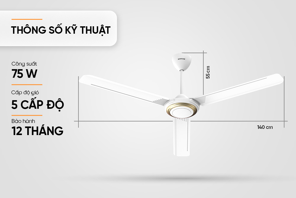Quạt trần 3 cánh SUNHOUSE SHD7658 - Hàng chính hãng