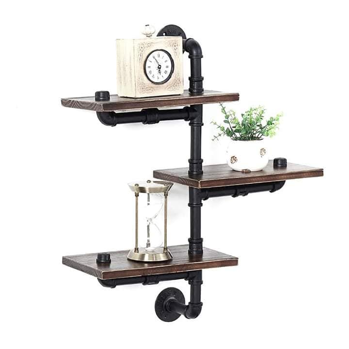 Kệ 3 tầng chất liệu ống sắt lắp ráp gắn tường trang trí