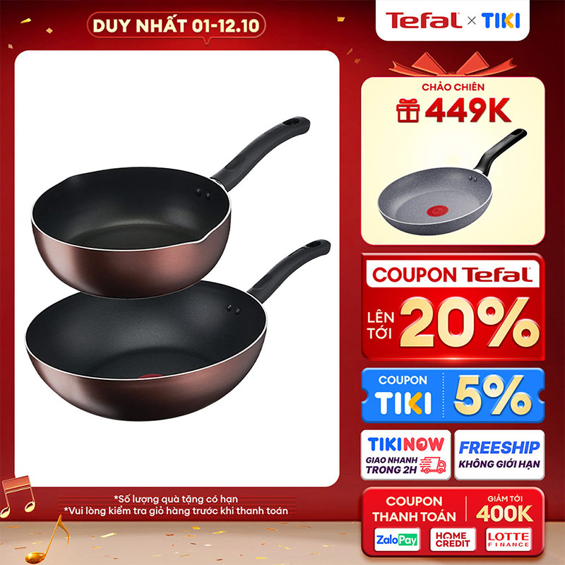 Bộ 2 chảo chống dính đáy từ Tefal Day by Day dùng cho mọi loại bếp - Hàng chính hãng