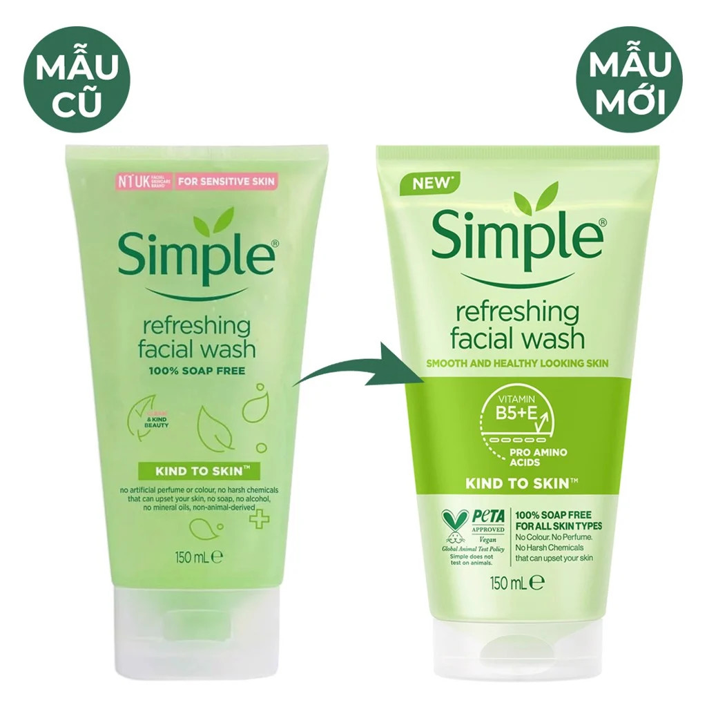 Simple Sữa Rửa Mặt Refreshing Facial Wash - Sữa rửa mặt Simple cho da nhạy cảm 150ml