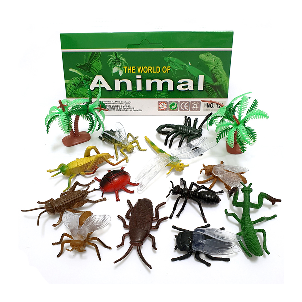 Bộ đồ chơi 12 mô hình côn trùng rừng nhiệt đới A128 mini Wild Insect Animals World đồ chơi thế giới động vật chất liệu an toàn cho trẻ tặng kèm 04 cá vàng sinh động