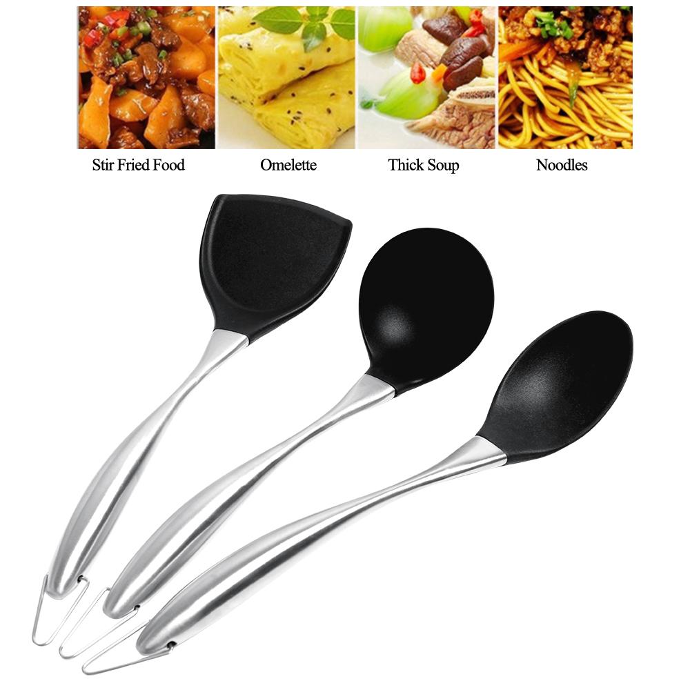 Ốp Nồi Nhà Bếp Bộ Dụng Cụ Nấu Ăn Bộ Tay Cầm Bằng Thép Không Gỉ Dụng Cụ Nướng Bánh Không Dính Thìa Đũa Đồ Dùng Nhà Bếp Turner