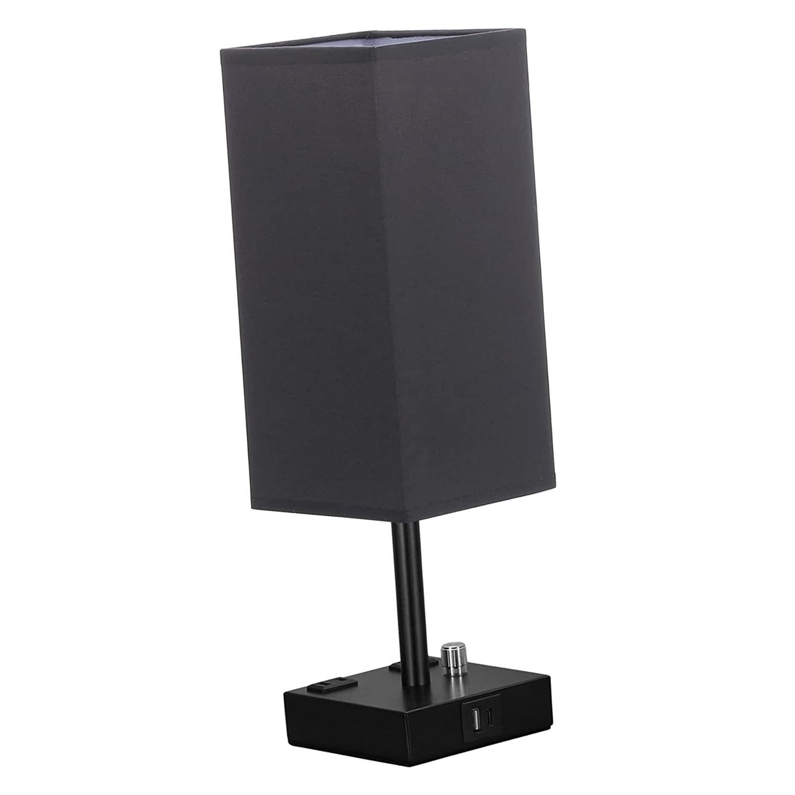 Bedside Lamp, Table Lamp with USB Ports and Outlets with Linen Shade Dimmable NightStand Lamp, Desk Lamp for Room Decor