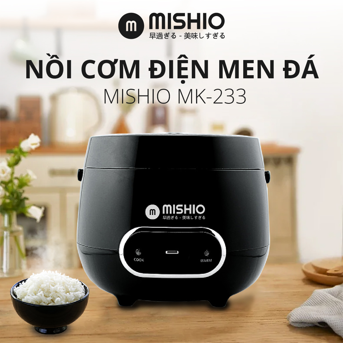 Nồi Cơm Điện Mishio MK233 size 0.8L nấu cơm ngon - Hàng chính hãng