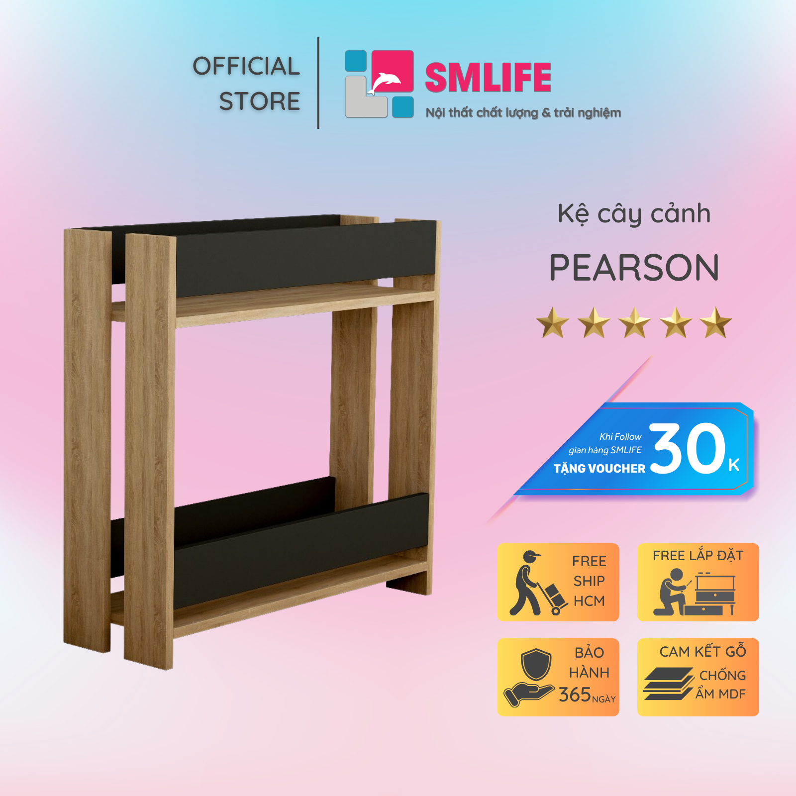 Kệ gỗ trang trí cây cảnh SMLIFE Pearson