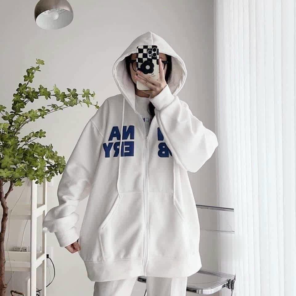 Áo khoác nỉ unisex liền mũ có túi in chữ ANNA.BOBERY có 2 màu SHOP