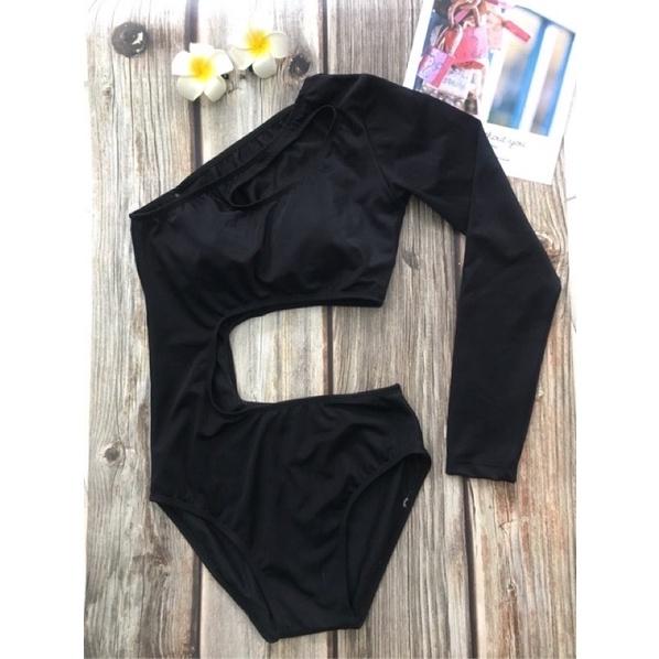 Đồ bơi nữ liền mảnh sành điệu- bikini đi biển 1 mảnh tay dài cắt xẻ eo- shopnabi
