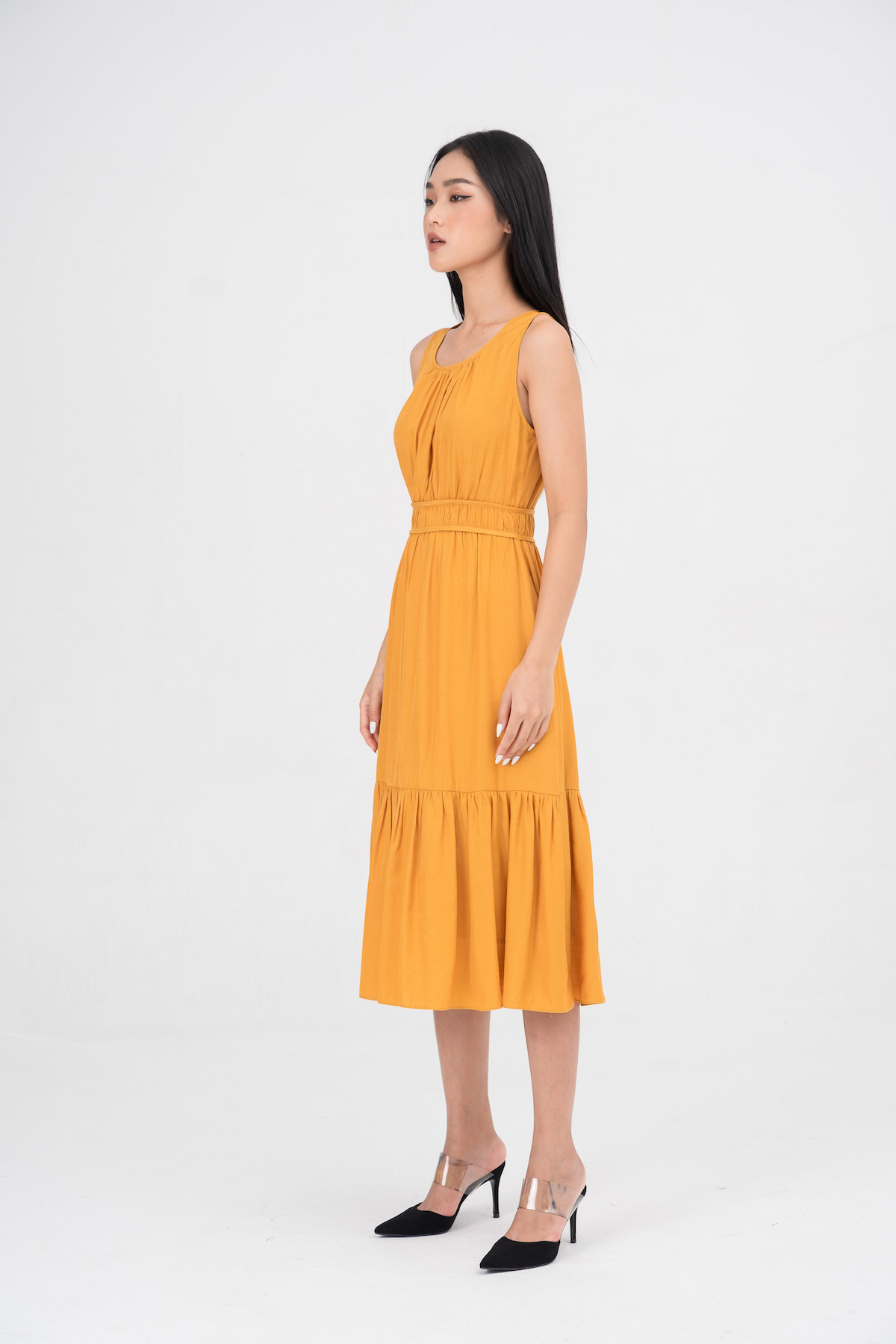 De Leah - Đầm Xoè Đuôi Cá Viền Eo V