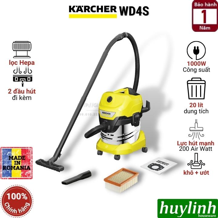 Máy hút bụi khô và ướt Karcher WD4 S - Dung tích 20 lít - Hàng chính hãng