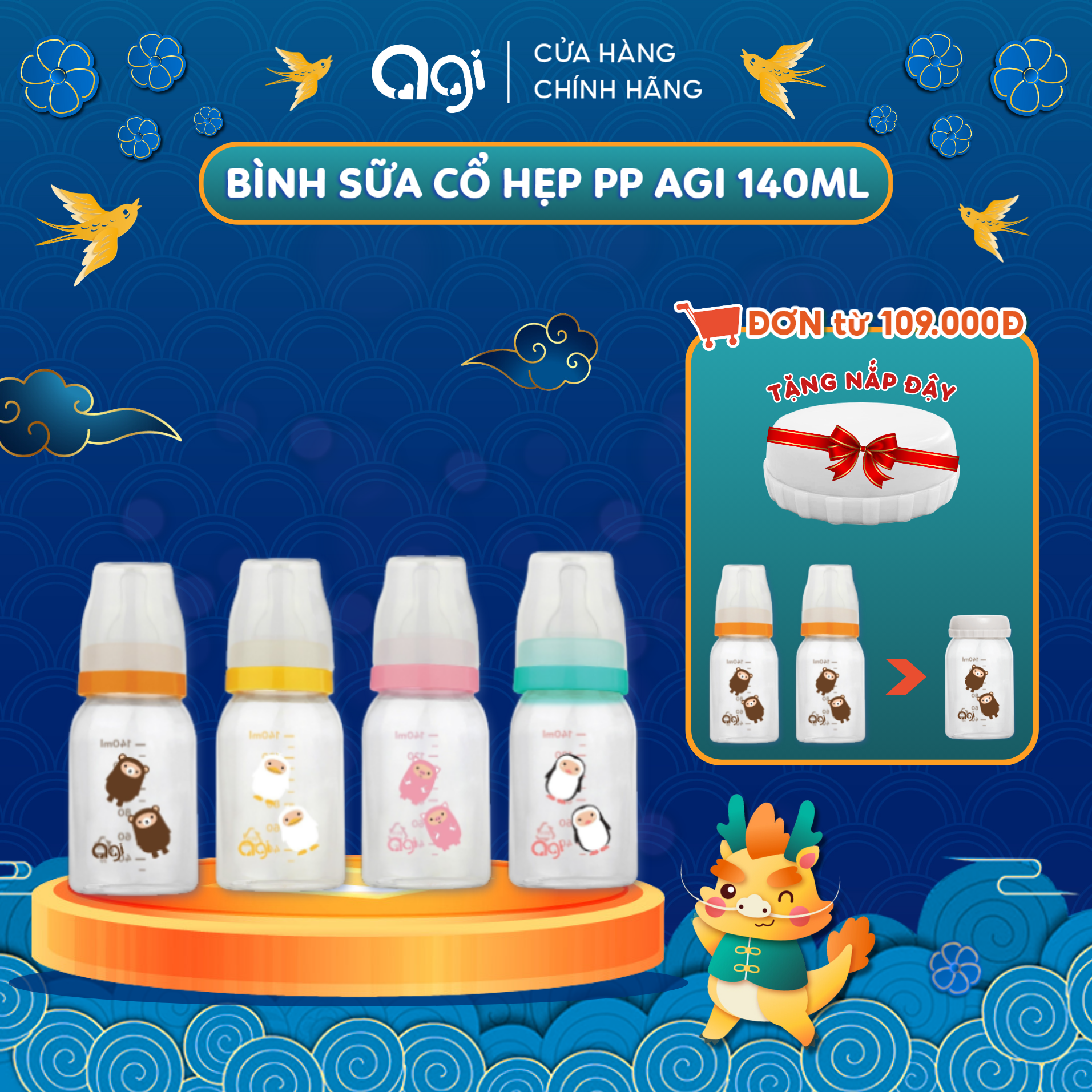 Bình sữa cổ hẹp PP Agi 140ml