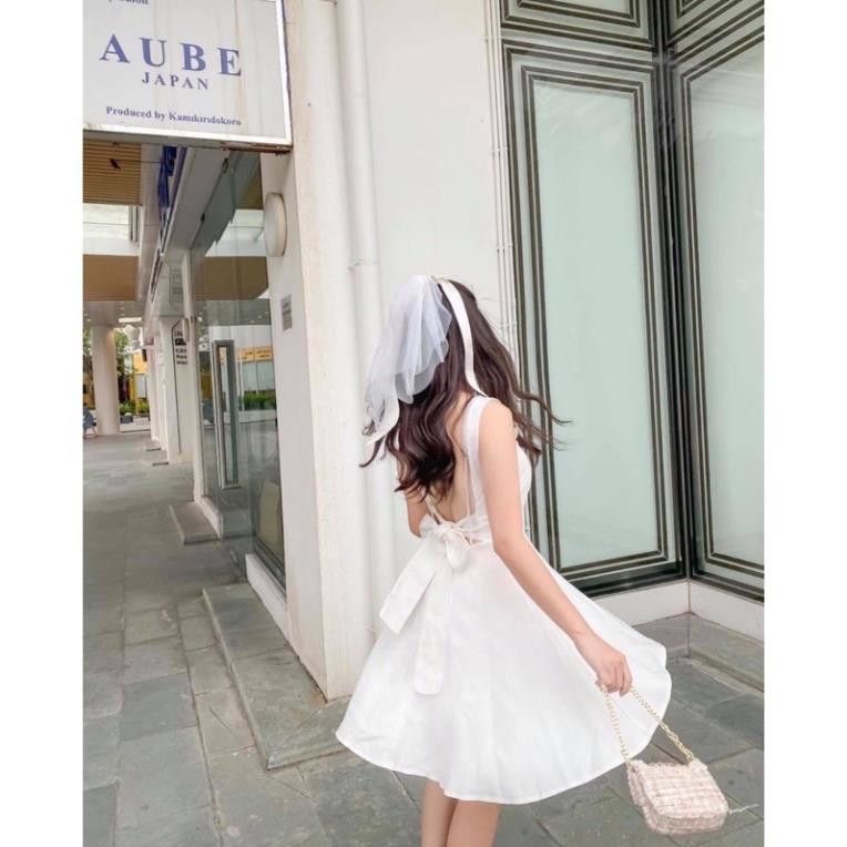 Đâm thiết kế Đầm trắng dạo phố cột nơ lưng,đầm nữ, váy nữ ! *