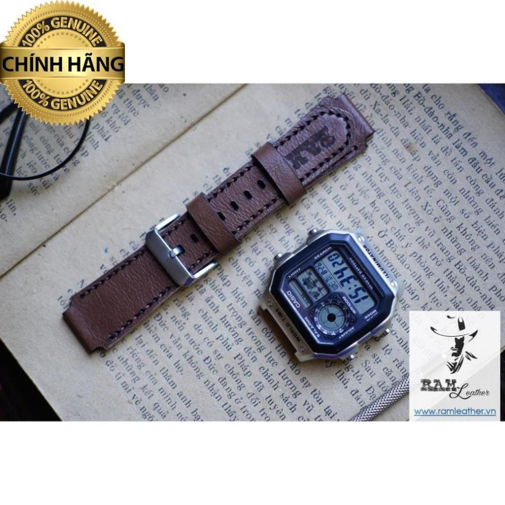 DÂY ĐỒNG HỒ DA BÒ CÀ PHÊ SỮA - DA BÒ THẬT - RAM CÀ PHÊ SỮA - RAM LEATHER -ĐỦ SIZE 18,20,22,CASIO,APPLE WATCH