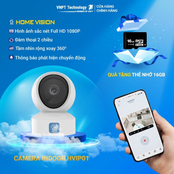 Camera IP Wifi VNPT Technology ONE HOME HVIP01 xoay 360 quan sát rõ ngày và đêm kèm thẻ nhớ hàng Việt Nam