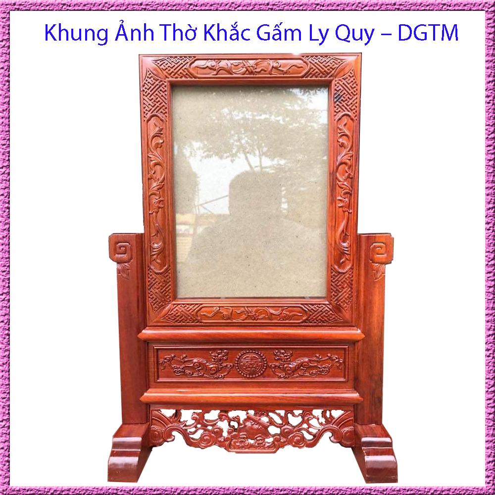 Khung Ảnh Thờ Gia Tiên Khắc Gấm Ly Quy Gỗ Hương