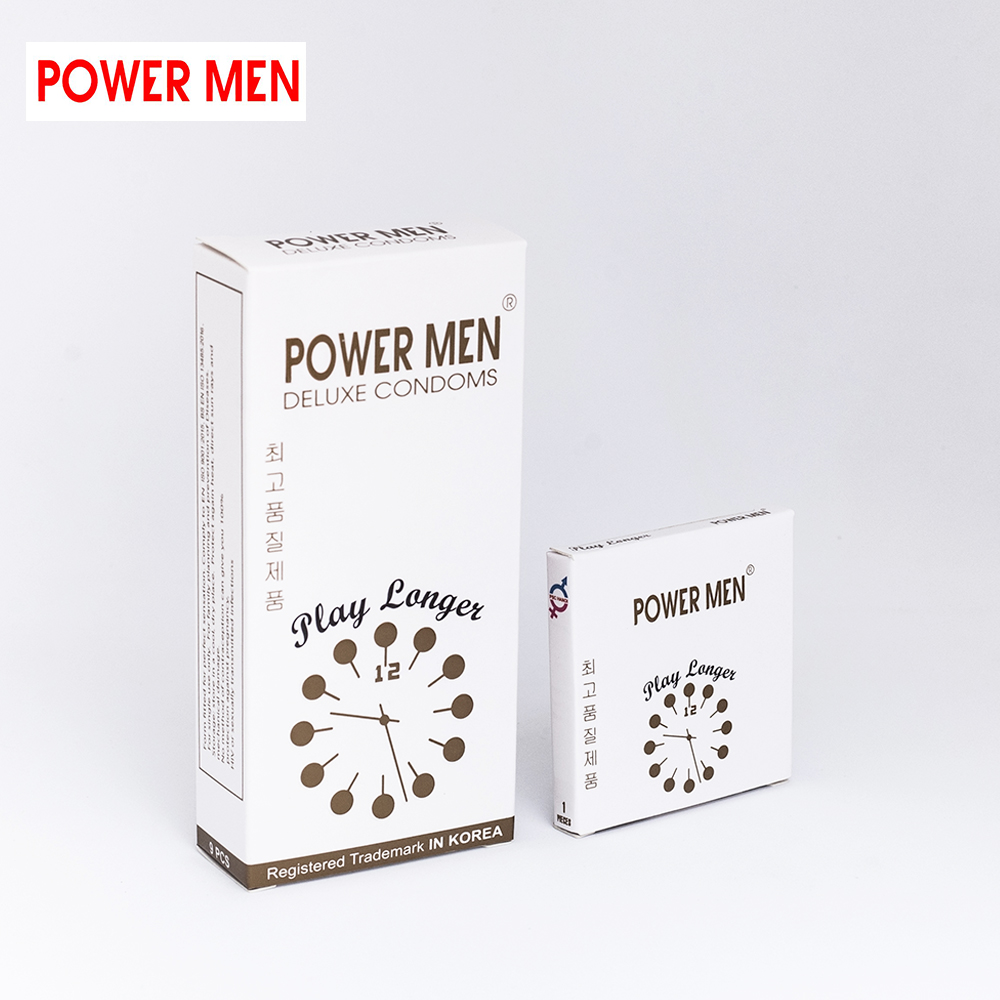 Bao cao su gân gai, kéo dài thời gian Powermen Player Longer hàng đồng hồ Hộp 9 BCS - che tên sp khi giao hàng