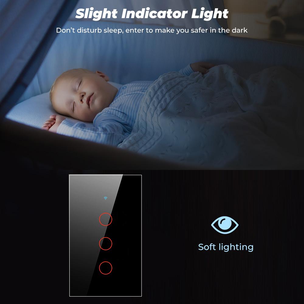 Tuya Wifi Us Brazil Smart Touch Switch Light Không có Neutral 110V 220V 1/2/3 Gang Wall On Off Screen Panel Đối với Alexa Trang chủ Google