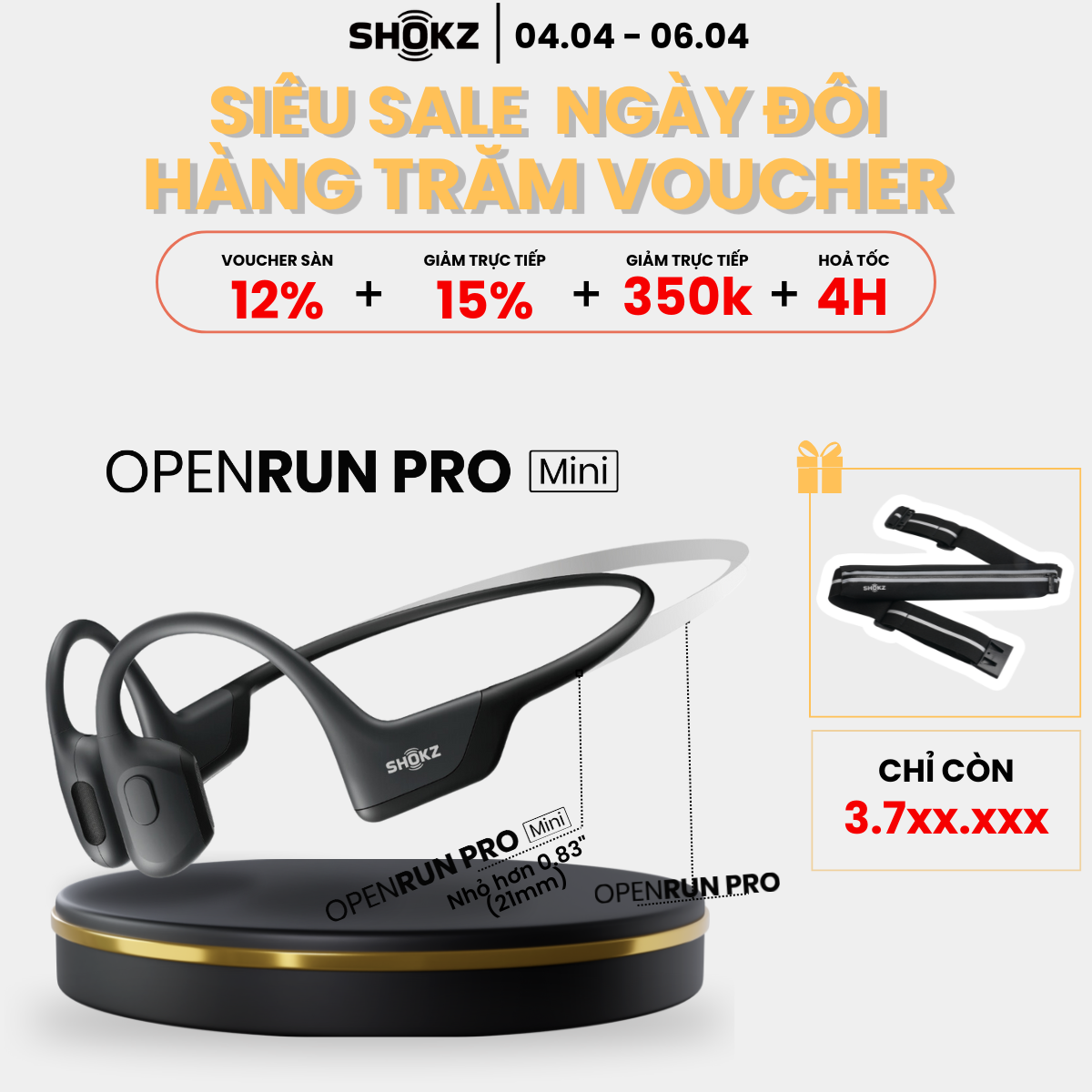 Tai nghe dẫn truyền xương Shokz OpenRun Pro mini S811 Màu Đen - Bảo Hành 2 năm - Hàng Chính Hãng