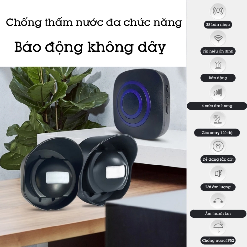 Chuông báo khách không dây báo trộm chống nước ngoài trời H453