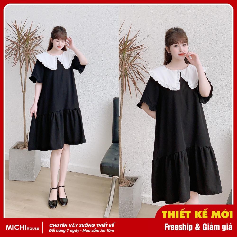 Đầm Suông Đen Phối Cổ Trắng MICHI House V364 Váy Xuông Đuôi Cá Thiết Kế Xinh Freesize