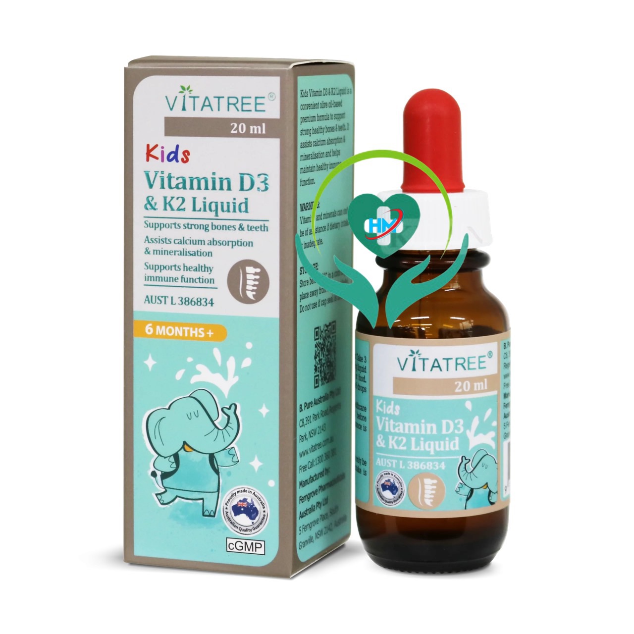 VITATREE Kids Vitamin D3 & K2 Liquid - Lọ 20ml, nhập khẩu Úc
