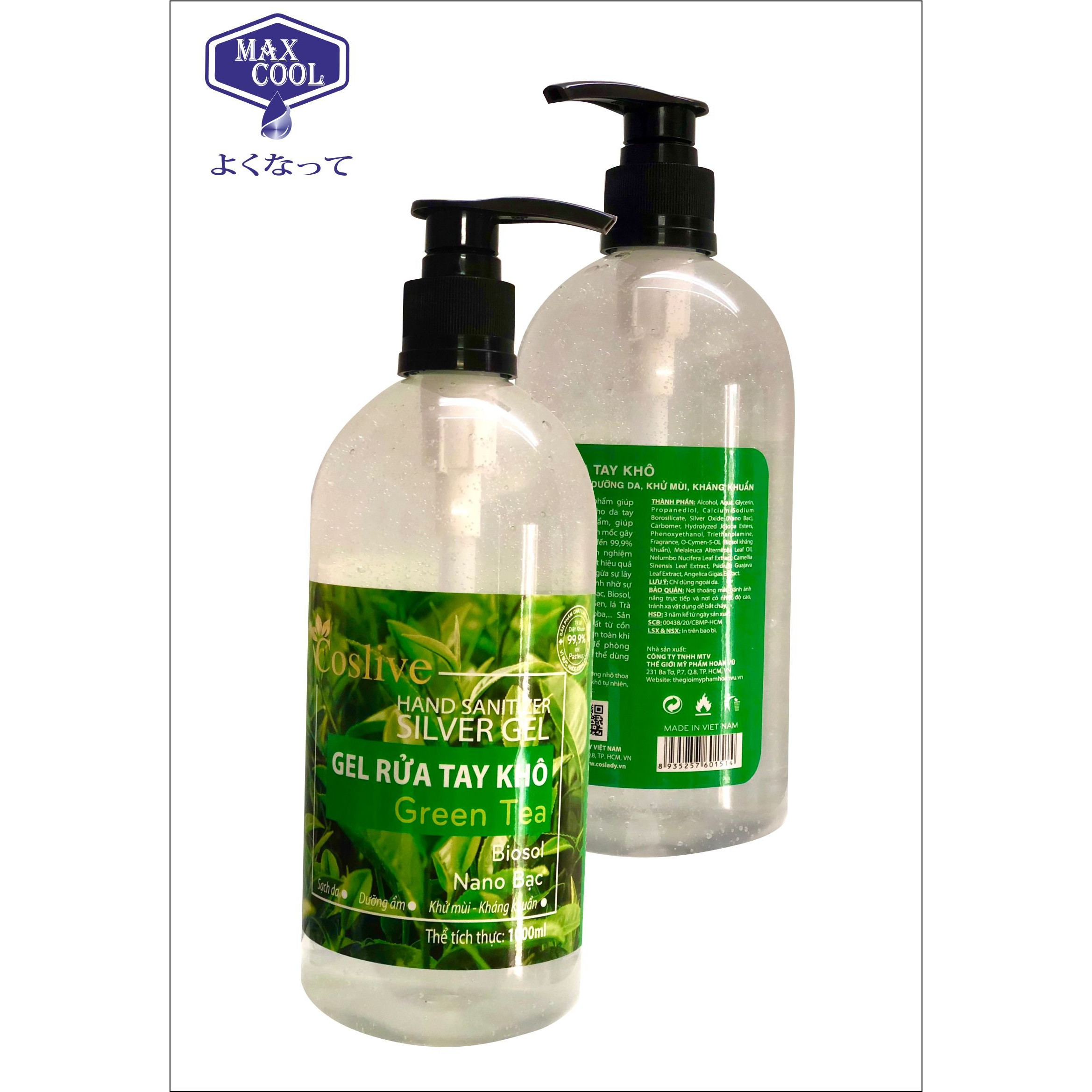 Gel Rửa Tay Khô Hand San Silver Coslive 1000ml - Green Tea