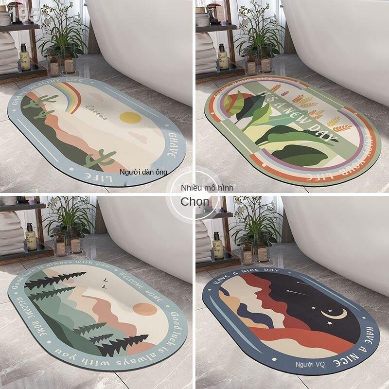 Hình bầu dục nhà vệ sinh thấm nước thảm phòng tắm sàn chống trượt hộ gia đình cửa khô nhanh bằng tảo cát tấm mềm