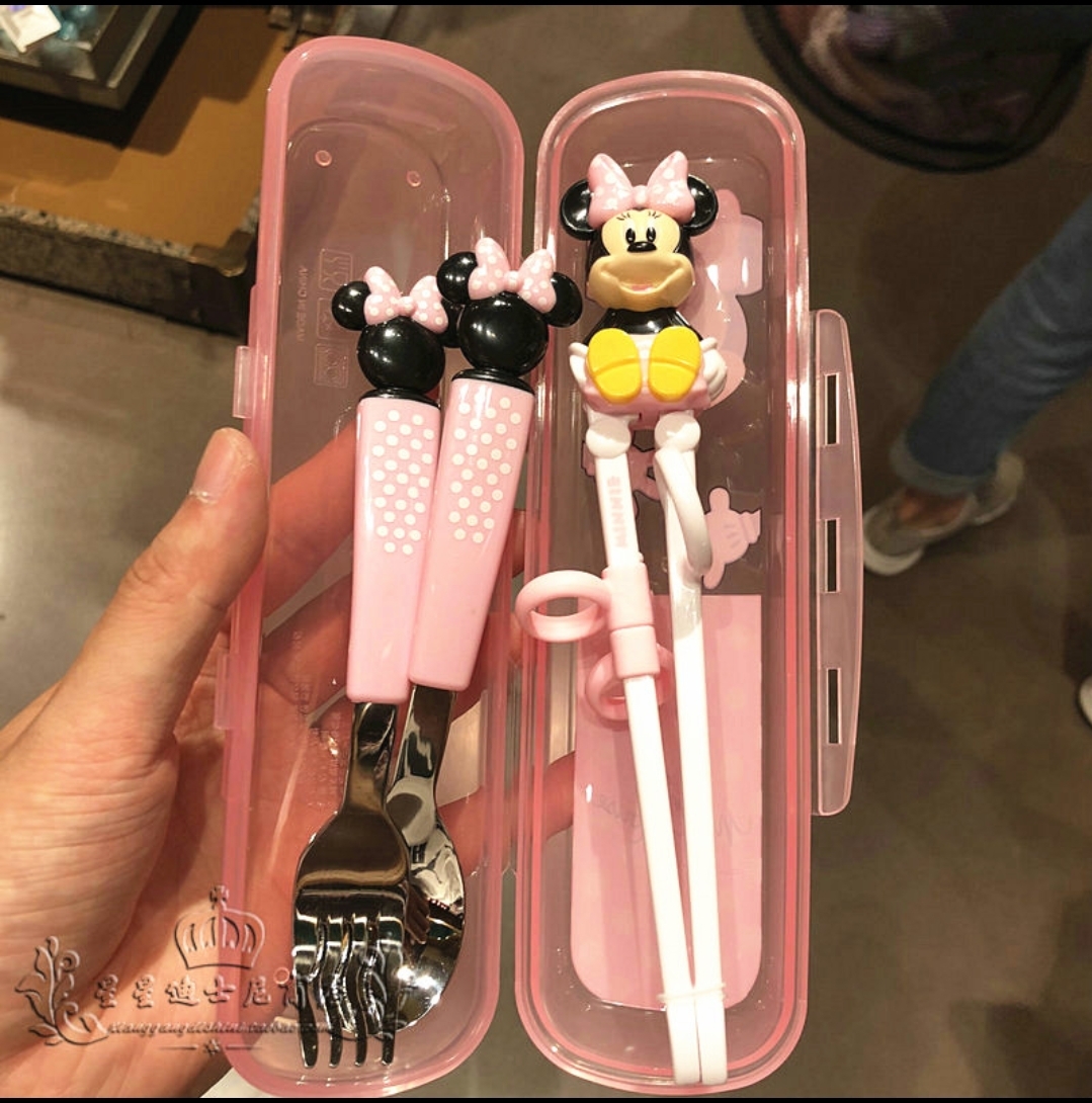 Set bộ 3 món muỗng + đũa + nĩa Disney hình Minnie tập ăn cao cấp cho trẻ em