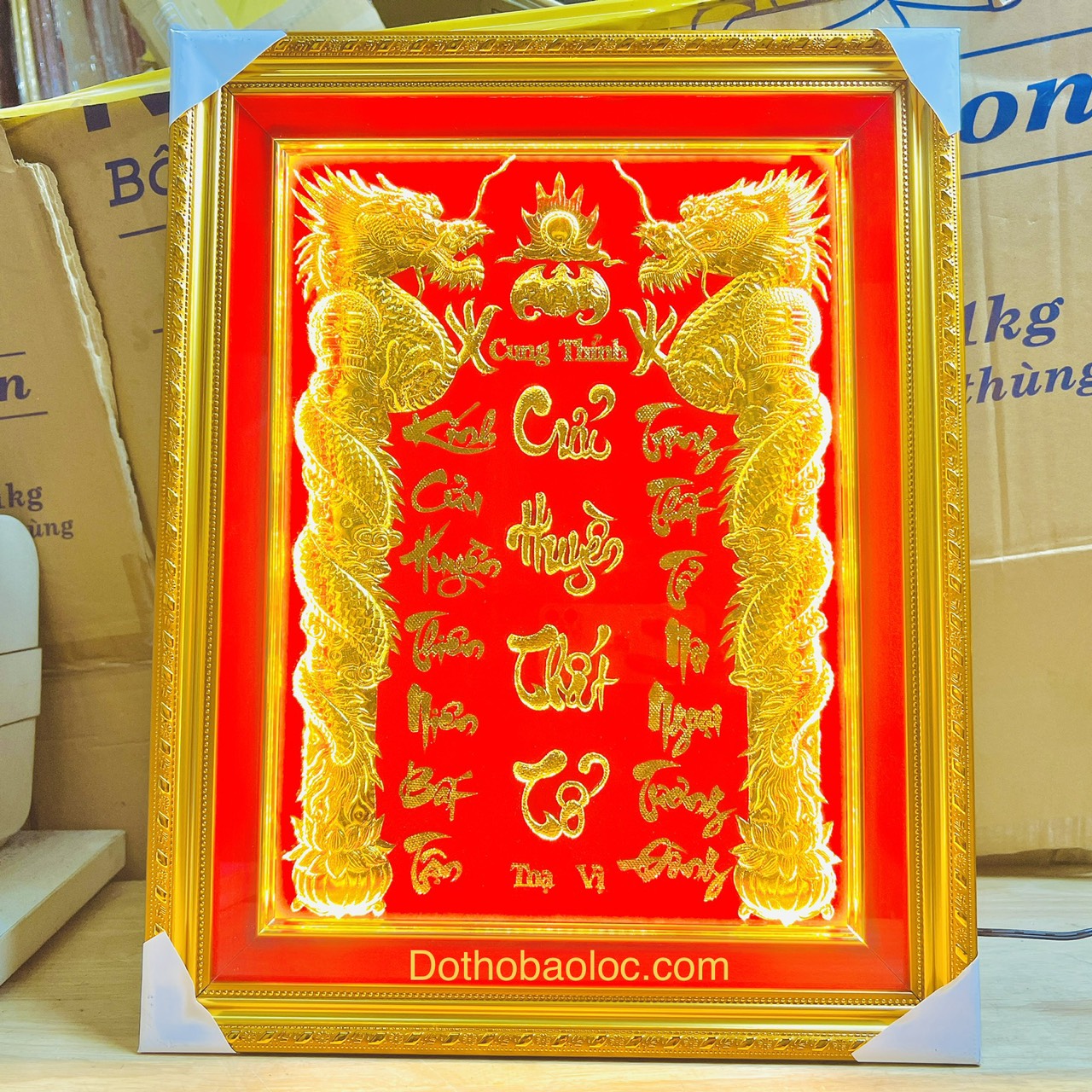Cửu Huyền Thất Tổ 38cmx48cm dát vàng 24 K khung nhựa, có đèn