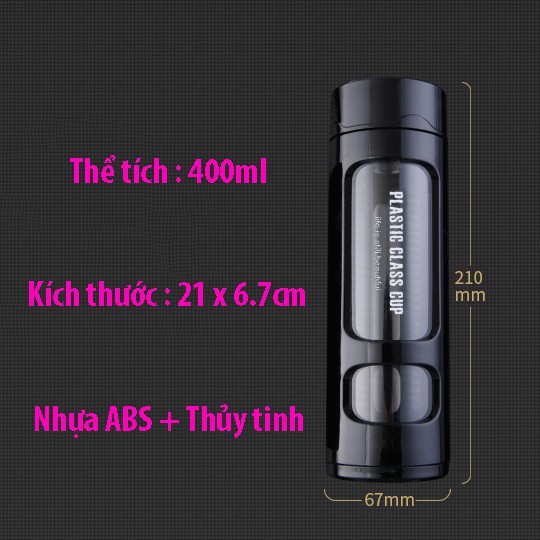 Bình đựng nước 2 lớp chống rơi vỡ, có ngăn lọc trà inox, dung tích 400ml - màu giao ngẫu nhiên